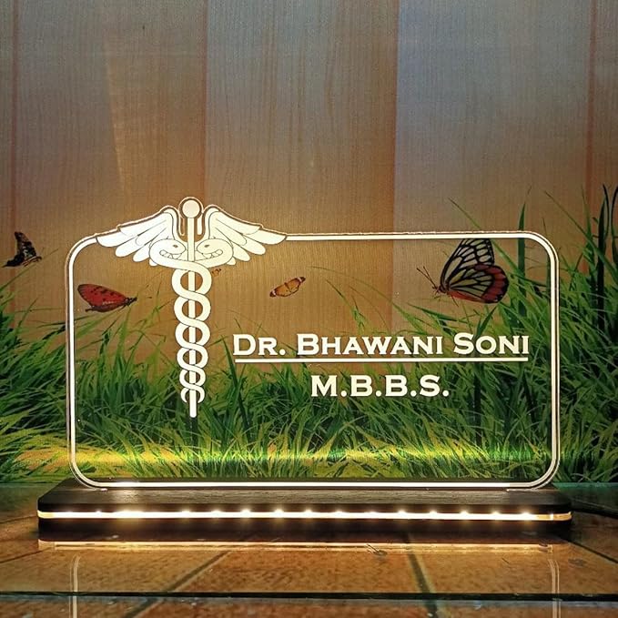 Acrylic Laser Engraved Table Sign Stand, Laser Engraved Acrylic Sign or Name Plate for Doctor, Teacher, Advocate, Medical, Proprotor office or Promotion Gift(6 x 8 inch) Warm White