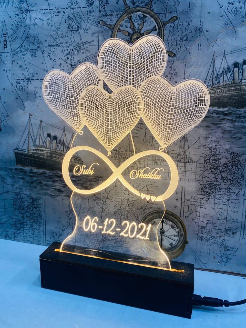 Led Couple 4 heart Standy || Perfect Gift for Couples - Planet Customizers