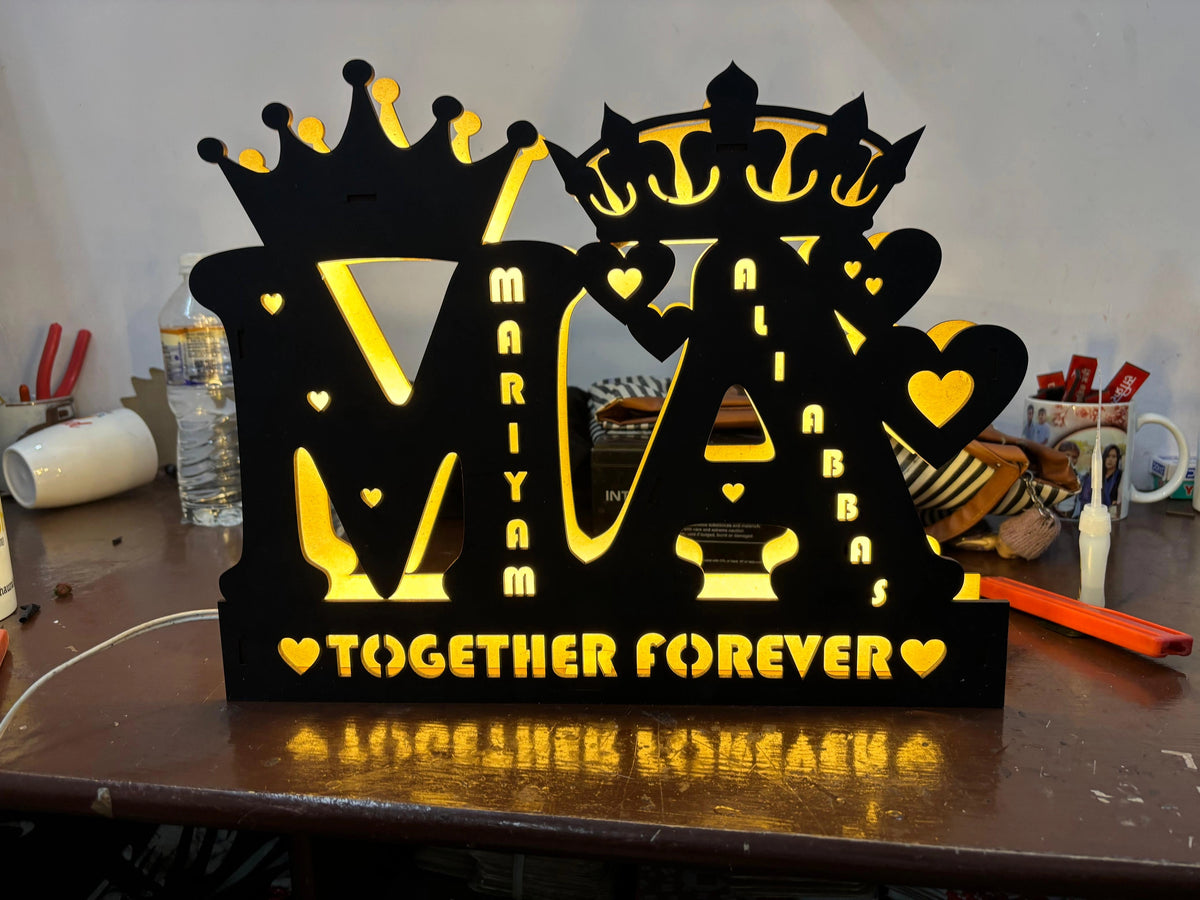 Customised Wooden Couple Initial Letter with LED