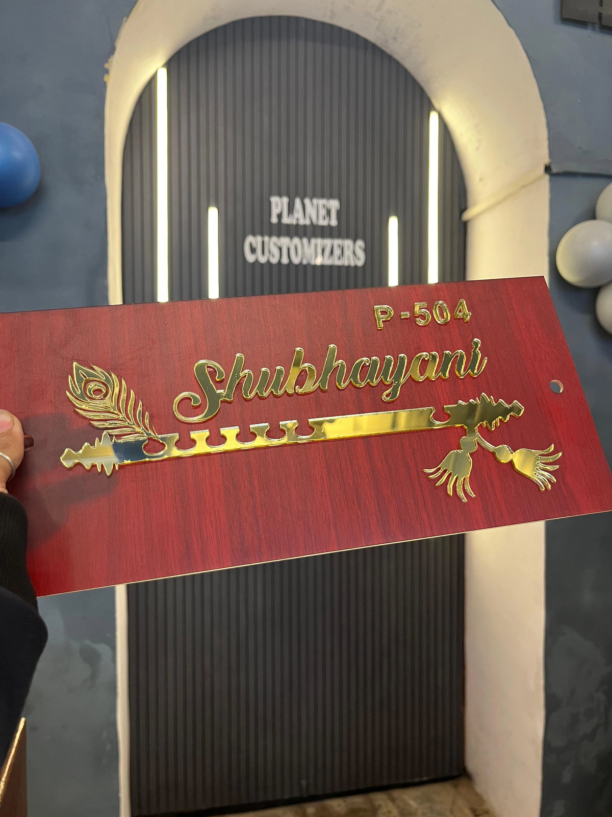 Customised Wooden Name Plate with Golden Cutting