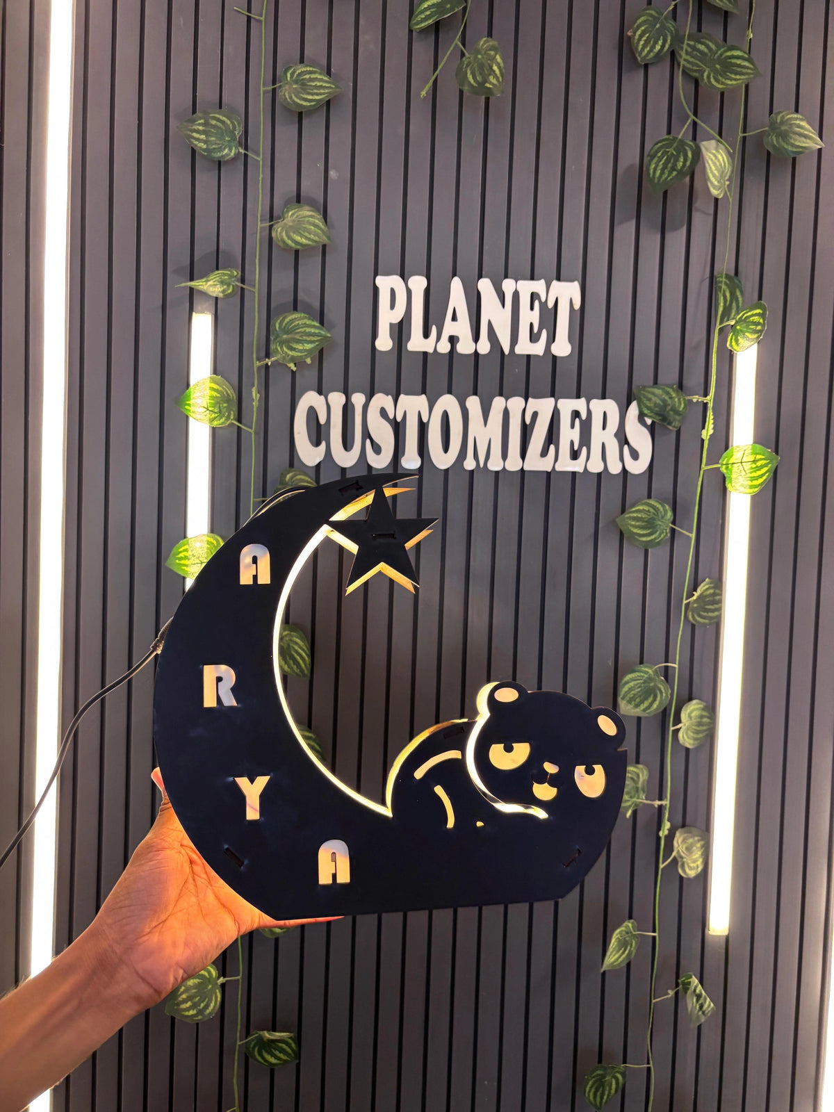 Customised Wooden Sleeping Panda Moon LED Lamp