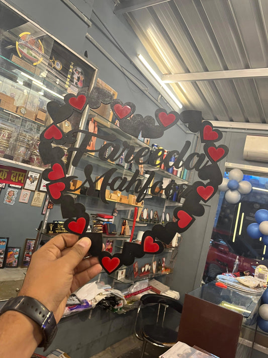 Customised Heart Shape Wall Hanging with Red Hearts & Name Cutting