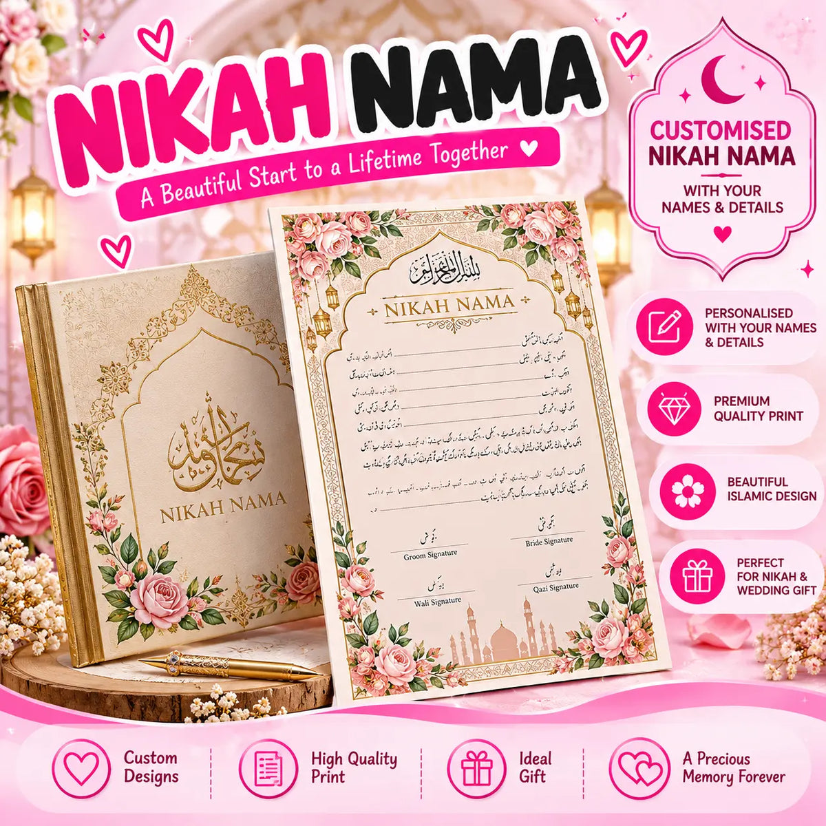 Customised Nikah Nama | Personalised Islamic Wedding Certificate & Marriage Keepsake