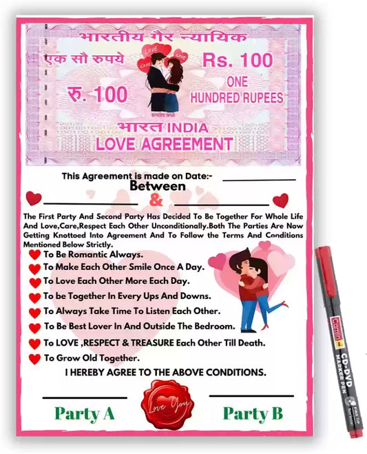 Love Contract Agreement / Love Agreement Certificate With Pre Defined Terms & Conditions For All Occasion(Love Agreement)