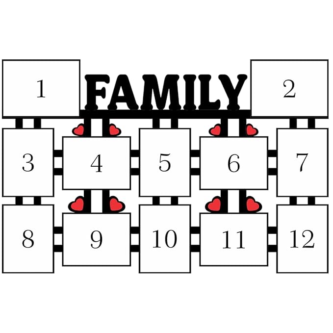 Family Pictures and Names Customized Collage Photo Frame | Personalized With 12 Images And Texts | Best Gift For Family, Friends, Mom, Dad, Birthday And Anniversary