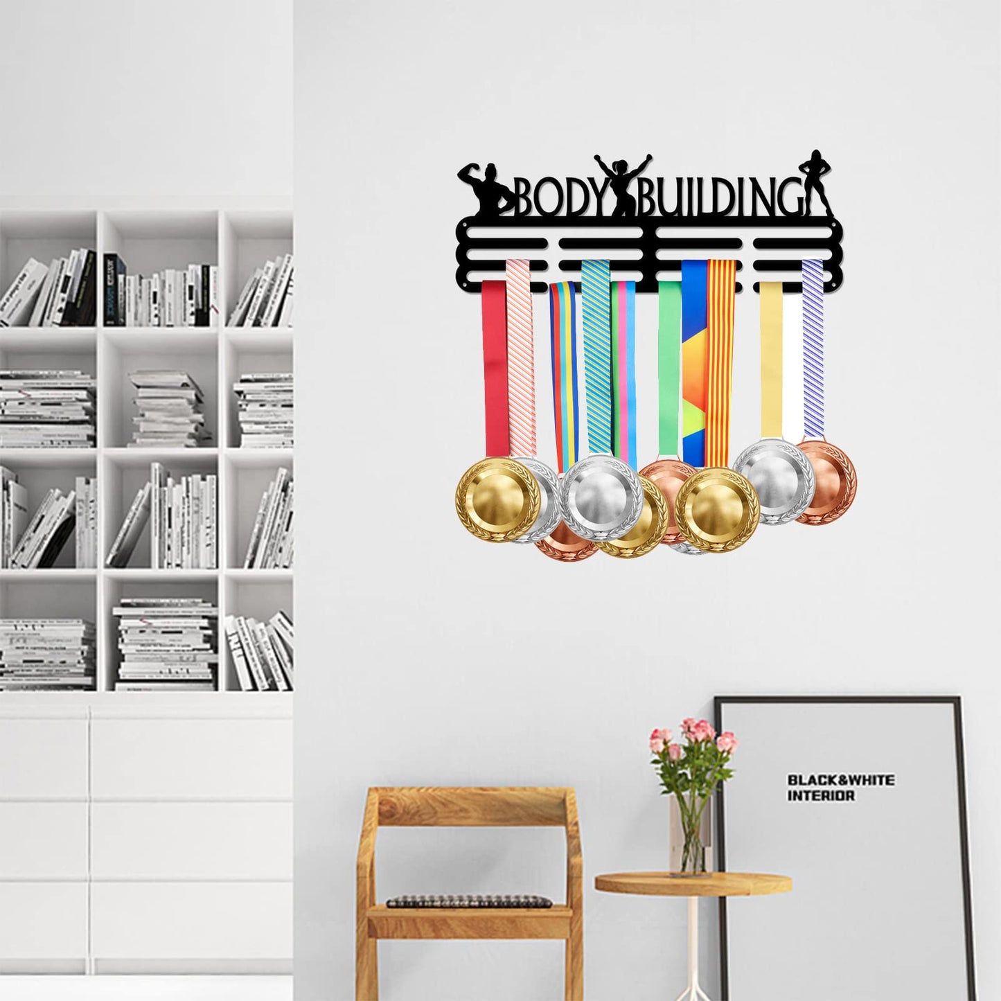 Medal Hanger Display Holder Body Building Female Sport Iron Hook Rack Frame Medal Hanger Awards Ribbon Wall Mounted Award Holder