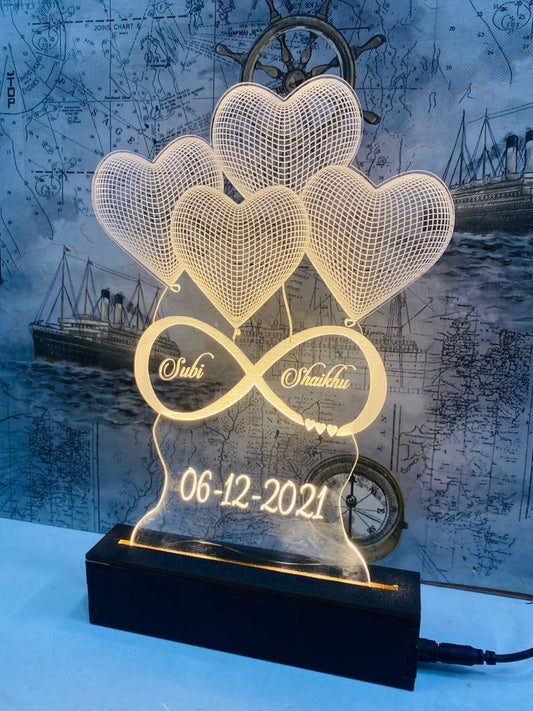 Led Couple 4 heart Standy || Perfect Gift for Couples - Planet Customizers