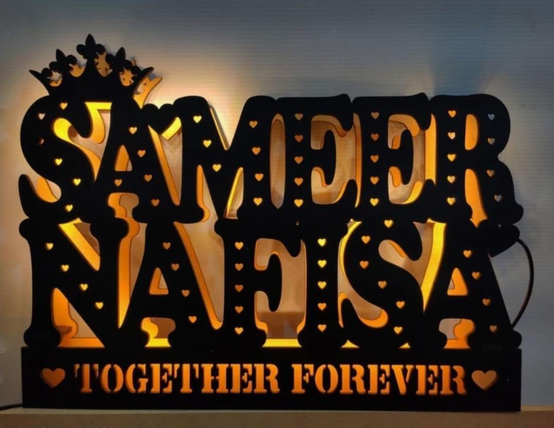 Customized Full Couple Name Board Alphabetic A To Z Wooden Name Board - Planet Customizers