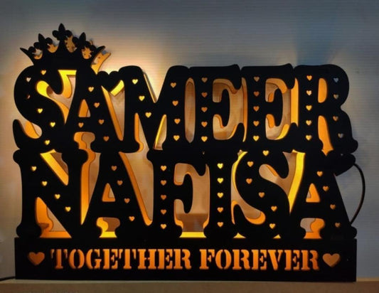 Customized Full Couple Name Board Alphabetic A To Z Wooden Name Board - Planet Customizers