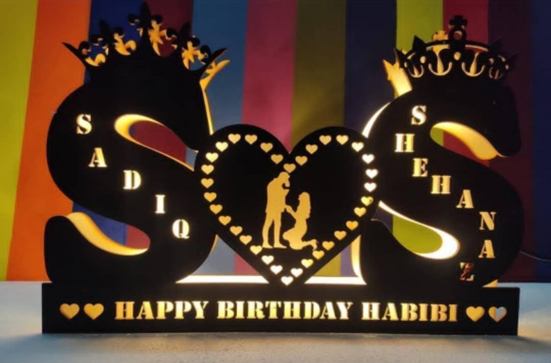 Customized Joint Name Board (Customized Couple Photo Alphabetic A To Z Wooden Name Board - Planet Customizers