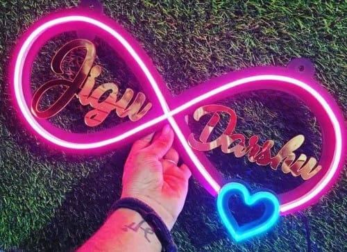 Infinity LED neon Light with two names/Custom Led Neon Infinity Heart Signs Lights for Bedroom, Wedding Party, Personalized Your Name Wall Décor
