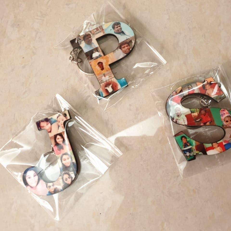 personalized Wooden Alphabet Shape Photo Keychains