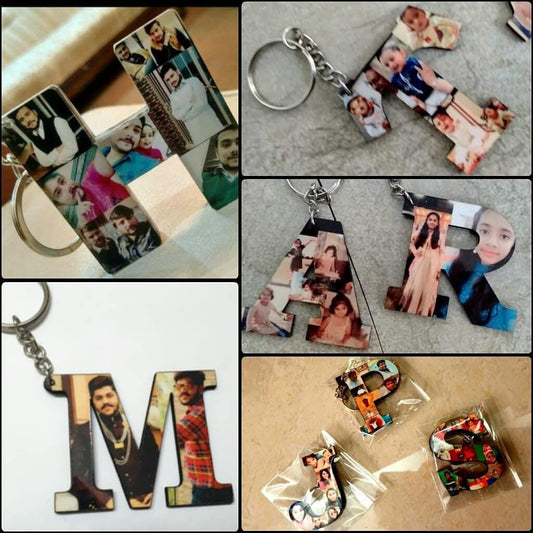 personalized Wooden Alphabet Shape Photo Keychains