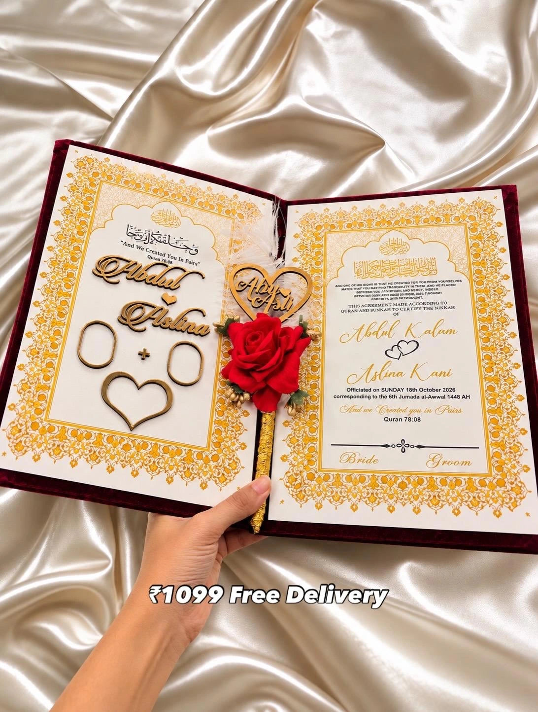 A4 Personalised Nikah Nama with Nikah Pen | Premium Wedding Certificate & Gift Set