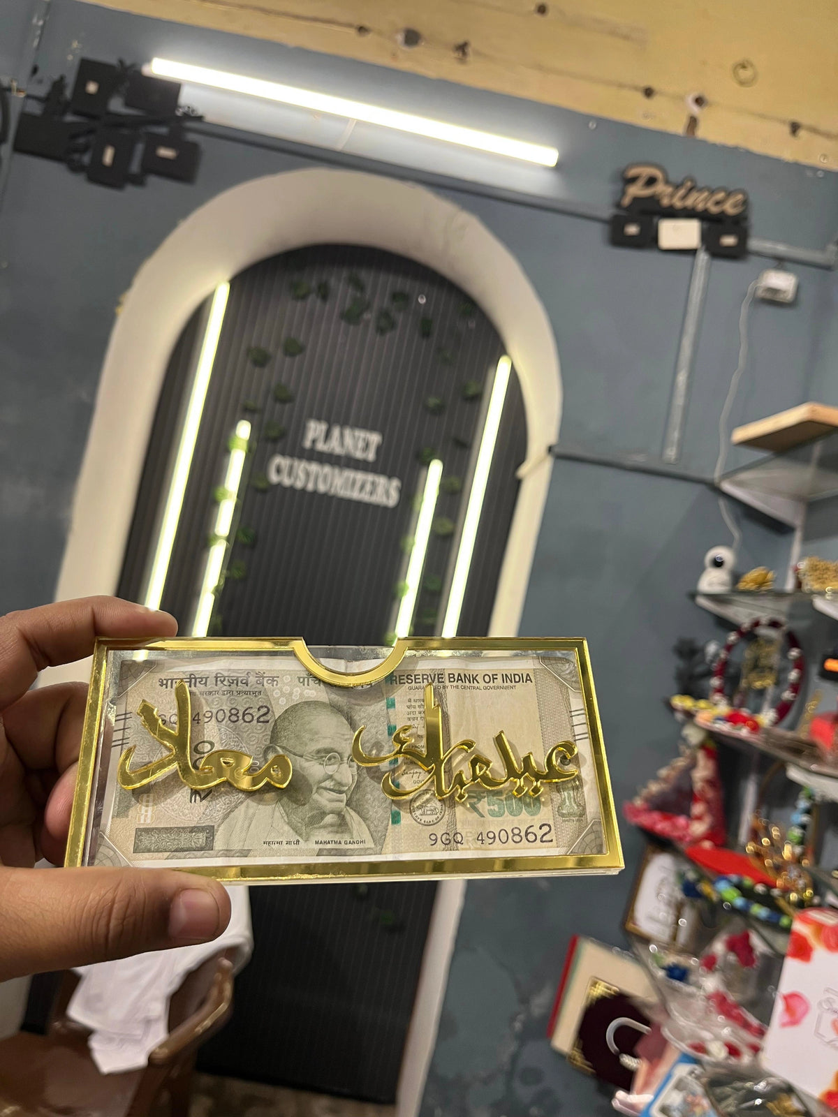 Customised Acrylic Money Envelope with Golden Name Cutting