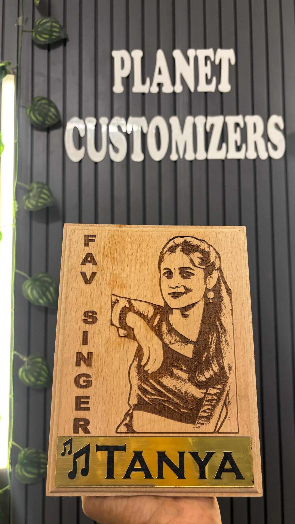 Customised Wooden Engraved Photo Frame with Golden Name Plate