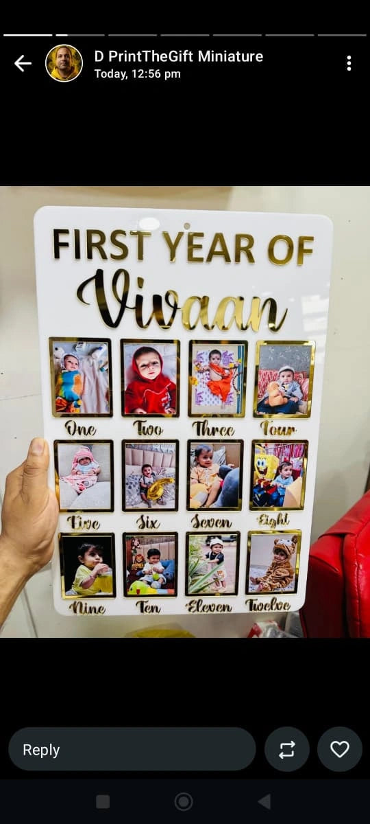 Customised Baby 1st Year Acrylic Photo Frame with Golden Name Cutting