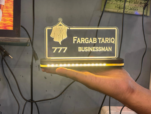 Customised Transparent Acrylic LED Table Top Name Plate for Fashion Designer