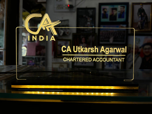 Customised LED Table Top Name Plate for Chartered Accountant