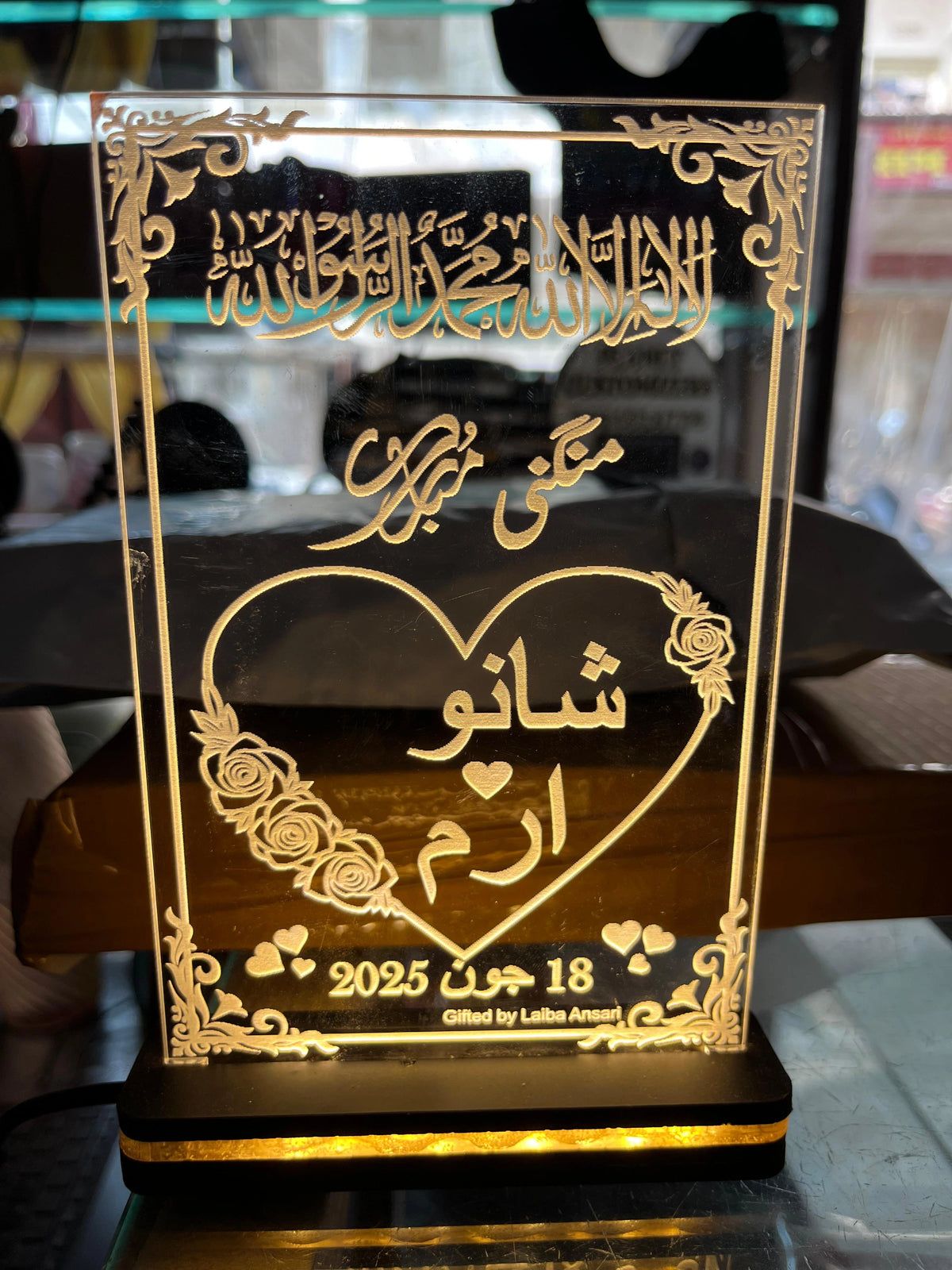 Customised Transparent Acrylic Engraved Standee with LED Base