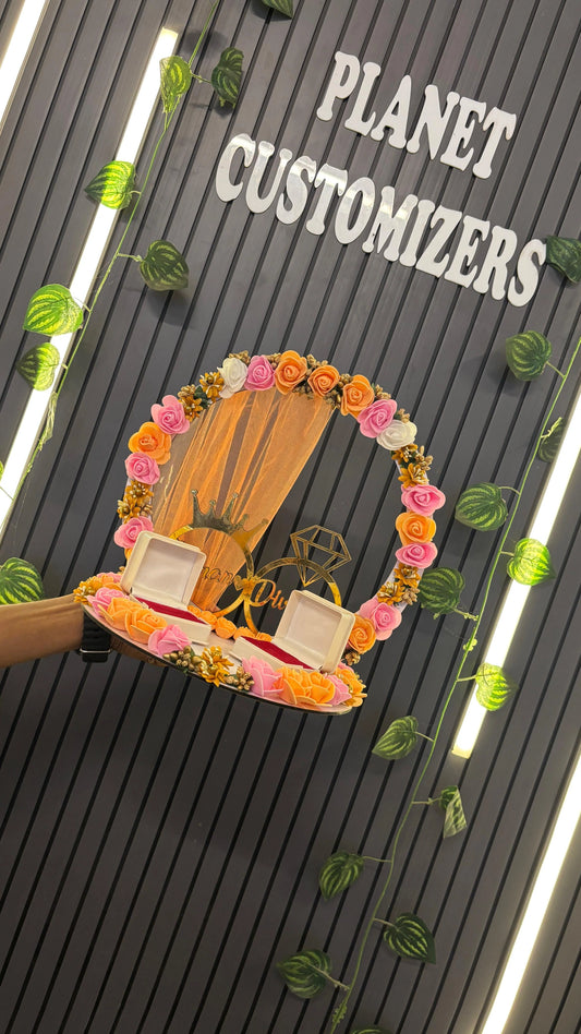 Customised White Ring Platter with Pink & Orange Flowers