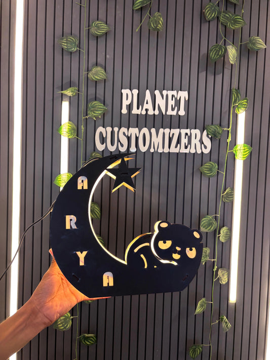 Customised Wooden Sleeping Panda Moon LED Lamp