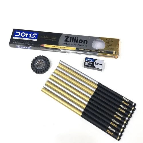 DOMS Zillion Customised Name Pencil Box (10 Pencils + Eraser + Sharpener)