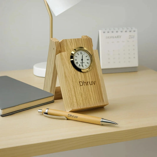 Customized Name Wooden Pen With Clock
