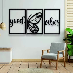 Good Vibes MDF Plaque Cutout Ready To Hang Home Office Décor Wall Art  (Black)