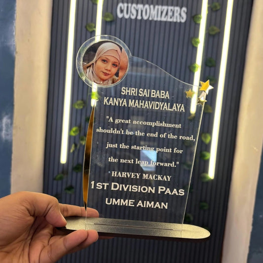 Customised Acrylic Star Award Trophy with Wooden Base