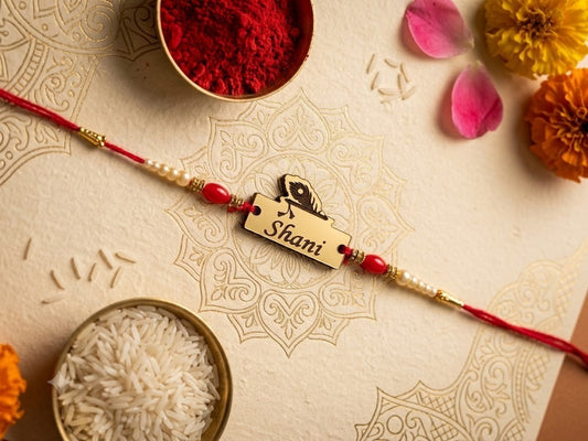 Personalized Acrylic Name Rakhi with Pearl Beads | Custom Brother Raksha Bandhan Rakhi