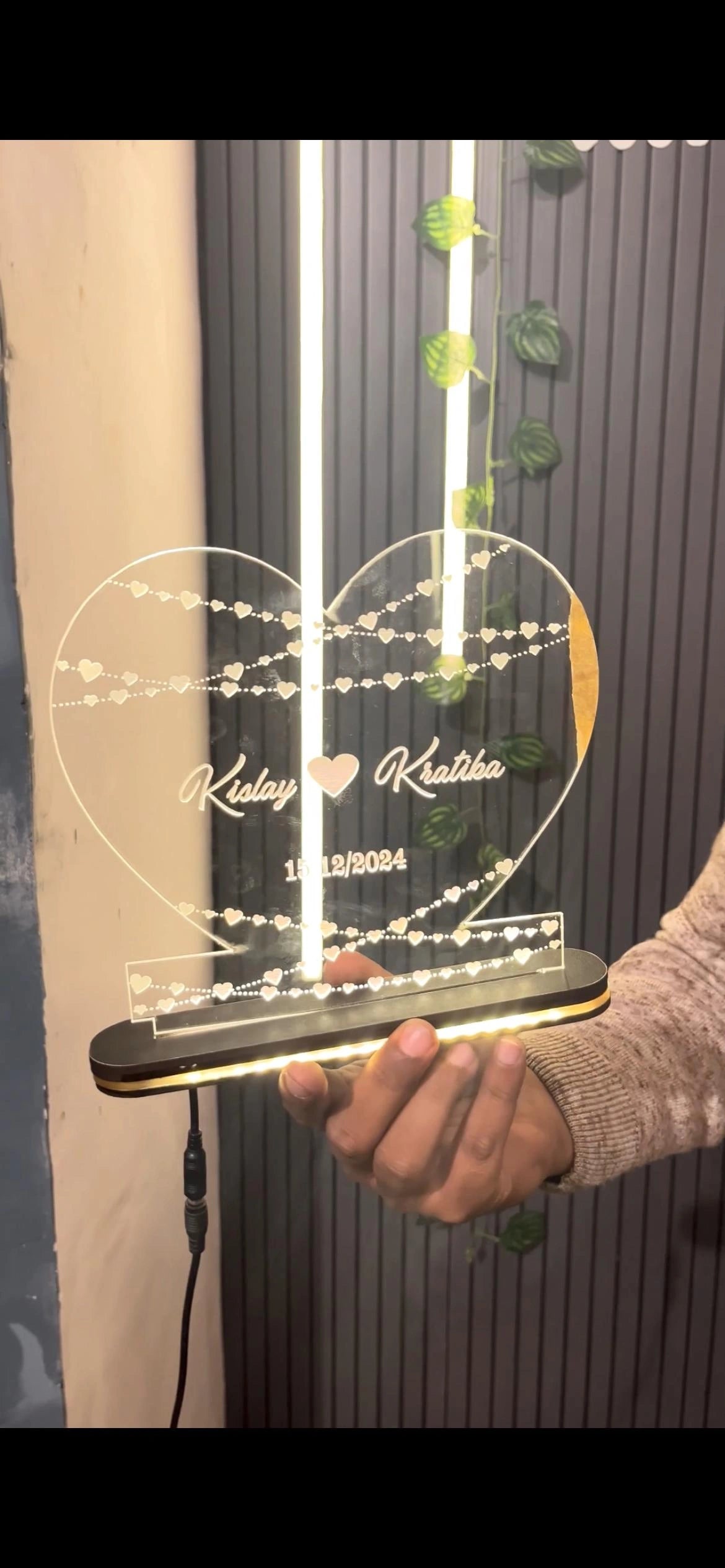 Premium Customised Transparent Acrylic LED Heart Engraved Frame
