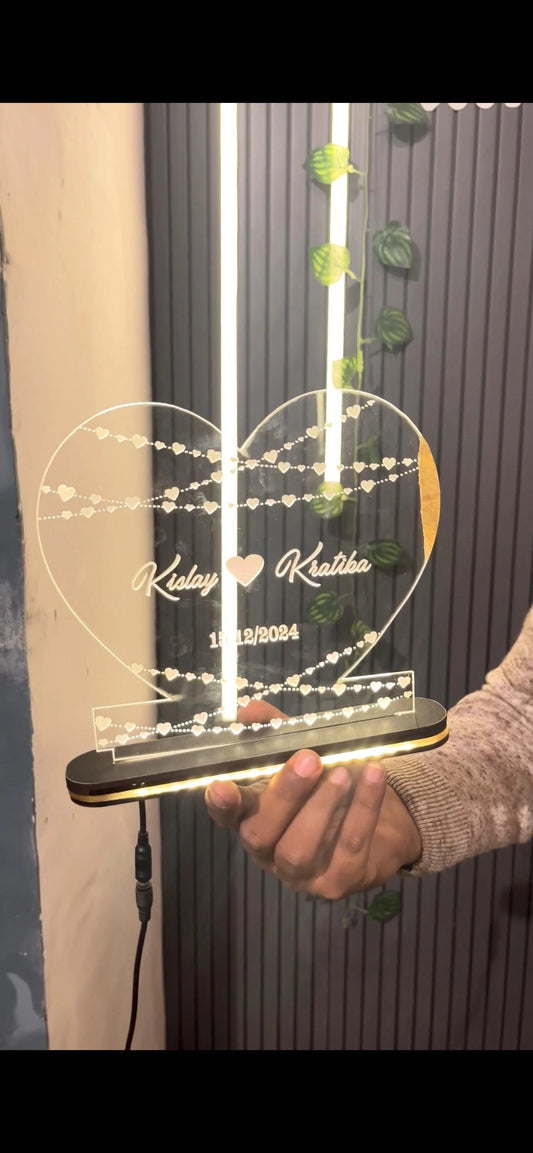 Premium Customised Transparent Acrylic LED Heart Engraved Frame
