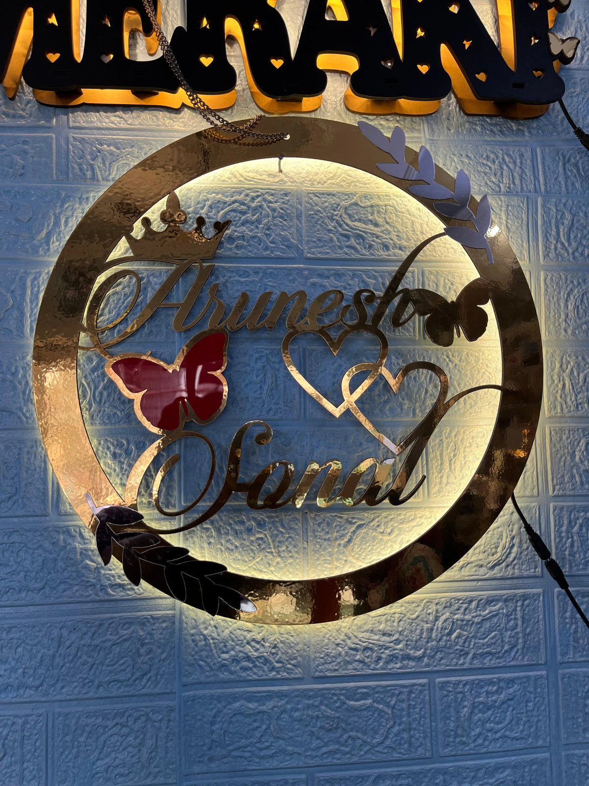 Premium Golden Acrylic LED Wall Hanging with Custom Name