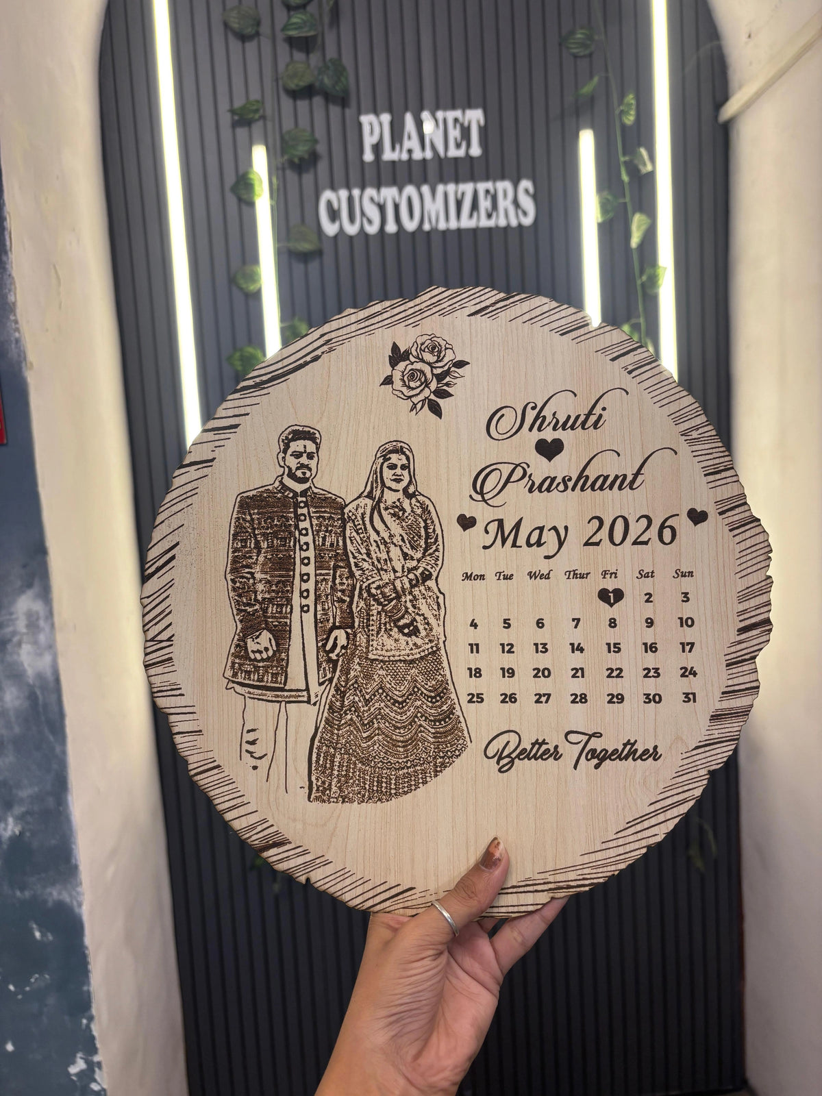 Premium Round Wooden Engraved Photo Frame