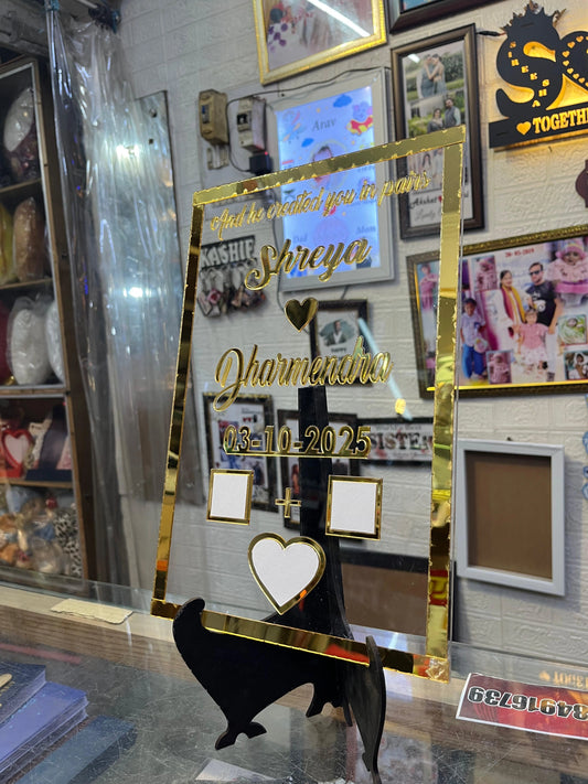 Premium Transparent & Golden Acrylic Thumb Print with Wooden Stand